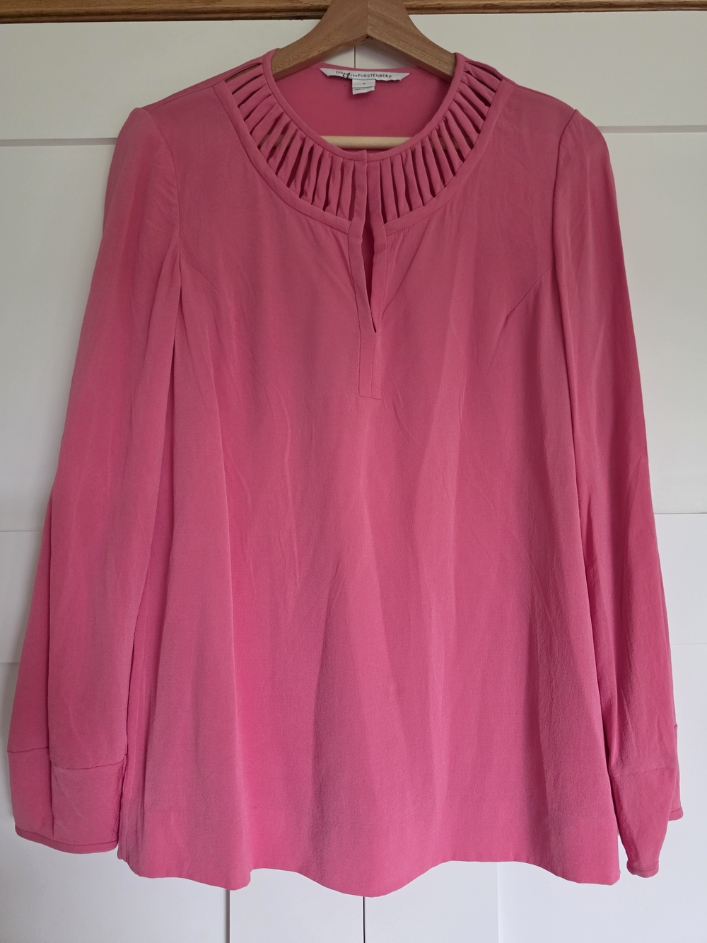 Diane Von Furstenberg Barbie Pink Long-Sleeve Blouse with Pleated Collar